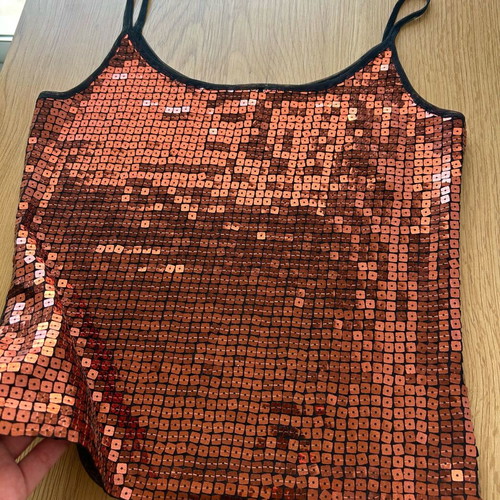 Vintage sequin top like new, brown and orange, size S