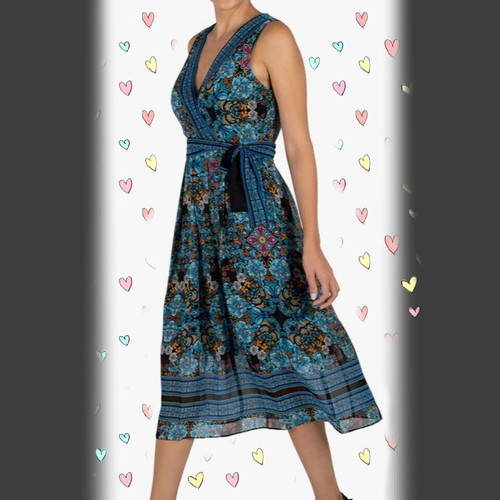 Sandra Darren midi sleeveless dress Medium like new, black and blue