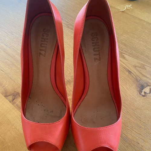 Schutz peep toe pumps used, coral color, size 41, wooden heel