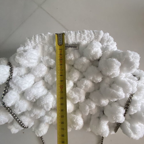 Handmade Puffy Popcorn Shoulder Bag with Detachable Chain, Like New, White