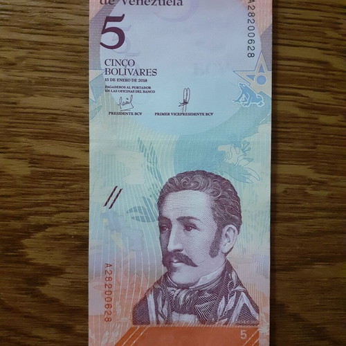 Βενεζουέλα 5 Bolivares χαρτονόμισμα 2018, UNC