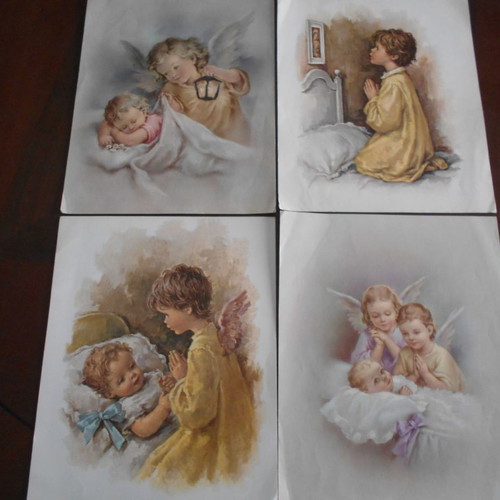 Children's lithographs used, pack of 4, size 25x20cm