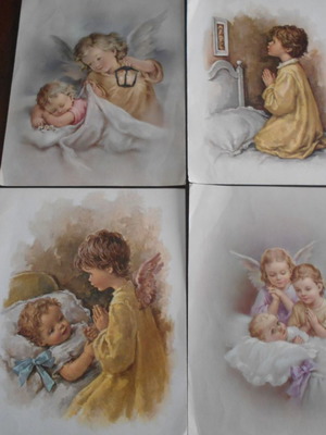 Children's lithographs used, pack of 4, size 25x20cm