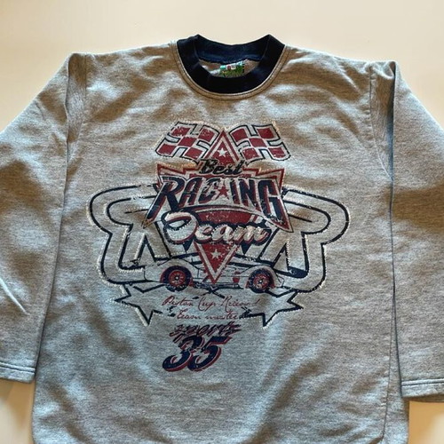Children's long-sleeve sweatshirt size 10, grey melange with racing print