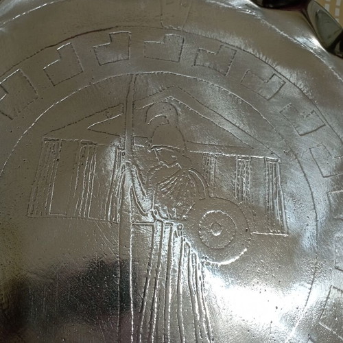 Decorative aluminum tray with traditional Greek embossed design
