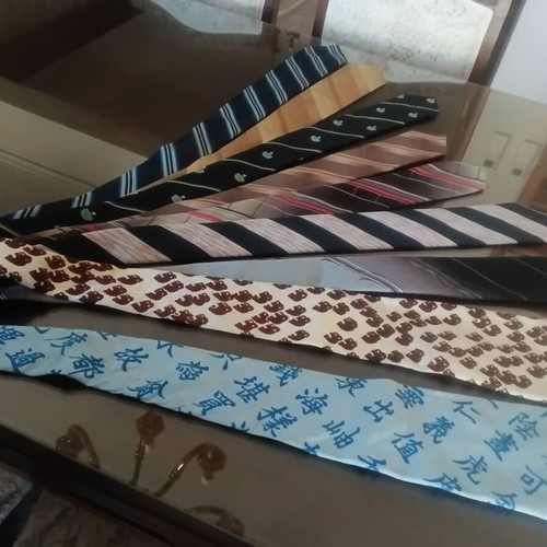 Ties set of 9 used, 2 pure silk with unique patterns
