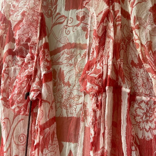 Coral boho shirt like new, semi-sheer, size M, red pink