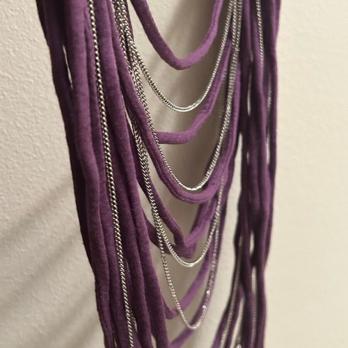 Long necklace new, purple and silver