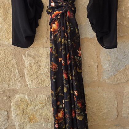 Finery Floral Print Maxi Jumpsuit like new, colorful, sheer sleeves