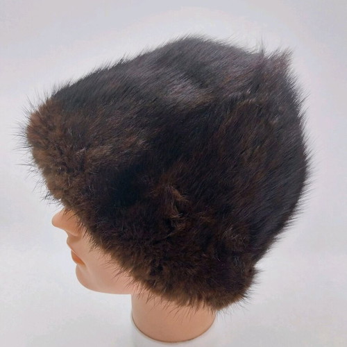 Women's natural fur hat like new, vintage winter, brown, size 55