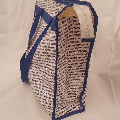 Shoulder bag used, white and blue, 36x44x10 cm