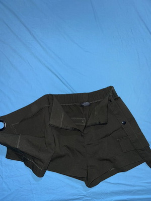 Bershka khaki shorts with front closure and silver detail, size S