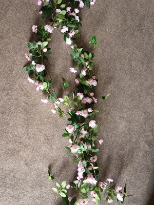 Marhome artificial garlands, pack of 2, pink with green leaves