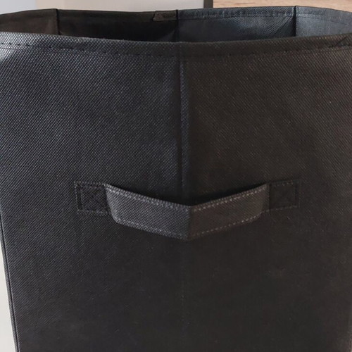 Black Fabric Storage Box 30x30x30 cm with Educational Toys and Wooden Domino like new
