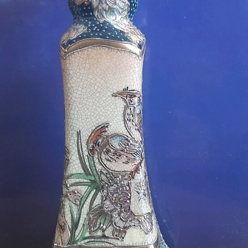Satsuma candlestick used, height 22cm, base 9x9cm