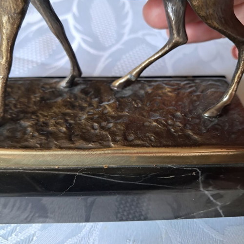 Bronze deer on marble base, late 20th century Germany