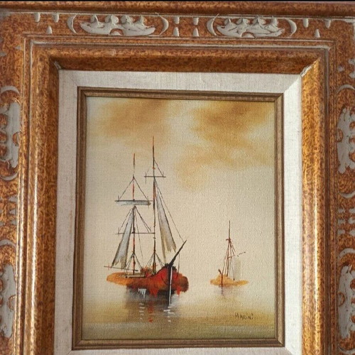 Marini oil painting in Hecho en Mexico embossed frame 47x45 cm like new