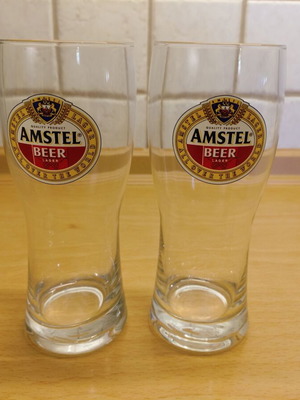 Amstel beer glasses like new, set of 2
