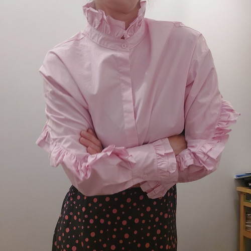 Mochy Pink Shirt with Romantic Ruffled Collar like new