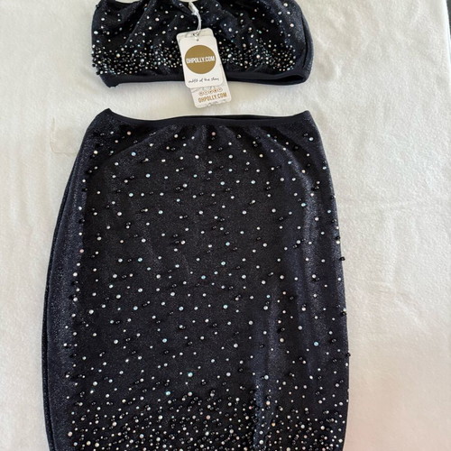 Oh Polly Diamante two-piece set UK14 XL like new, black and silver