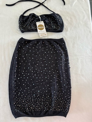 Oh Polly Diamante two-piece set UK14 XL like new, black and silver