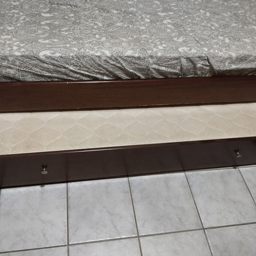 Wooden bunk bed used with 3 beds and sliding third bed