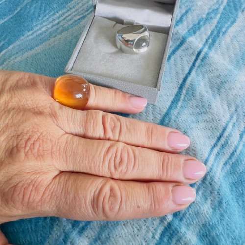 Lalique crystal rings like new, classic amber and clear
