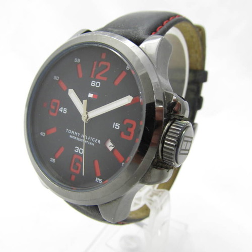 Tommy Hilfiger men's wristwatch new, black dial with red hands