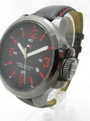 Tommy Hilfiger men's wristwatch new, black dial with red hands