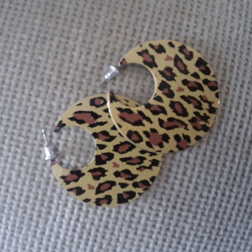 Leopard round double-sided metal earrings