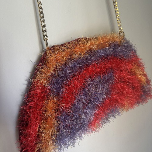 Handmade knitted shoulder bag with chain, colorful, made to order