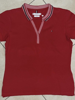 Tommy Hilfiger Women Polo Shirt red slim fit contrast collar size L like new