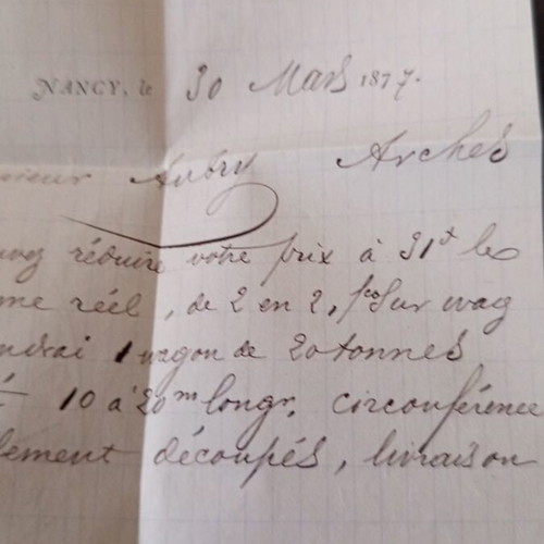 French letter from 1877 used with three postal stamps and company seal