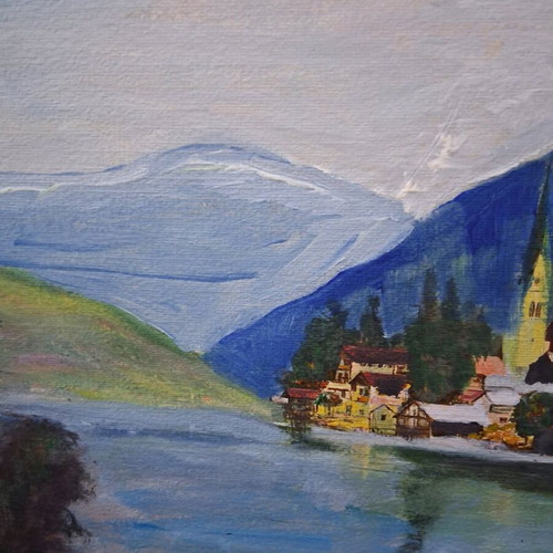 Oil painting "Landscape" signed by Romanian artist, like new, 40×22cm