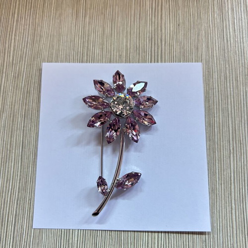 Swarovski vintage flower brooch with pink crystals like new