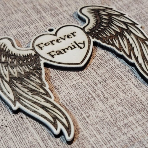 Wooden Christmas ornament Forever Family with angel wings new