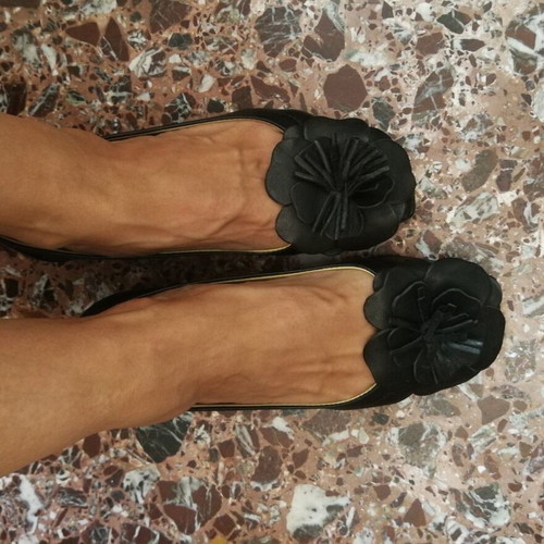 VENERE leather peep-toe ballerinas with embossed flower size 36