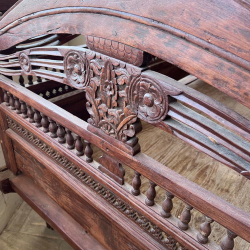Balinese traditional king size canopy bed used, solid teak
