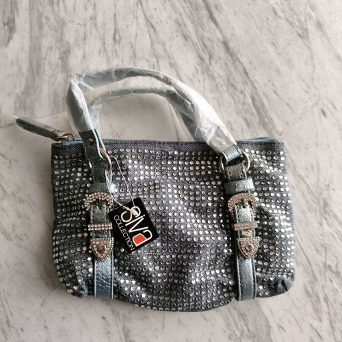 Small denim bag with rhinestones and crossbody strap new blue