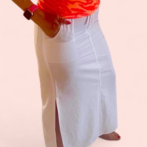 Vintage 90s Straight Long Skirt White Cotton Size M like new