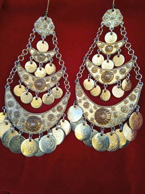 Silver vintage earrings with Ottoman coins like new, gold-toned