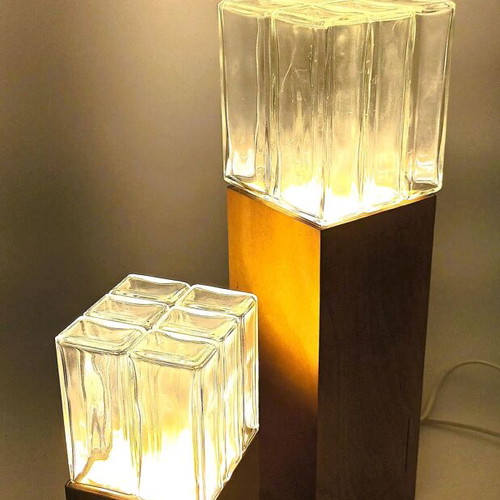 Table lamp limited edition glass and wood set
