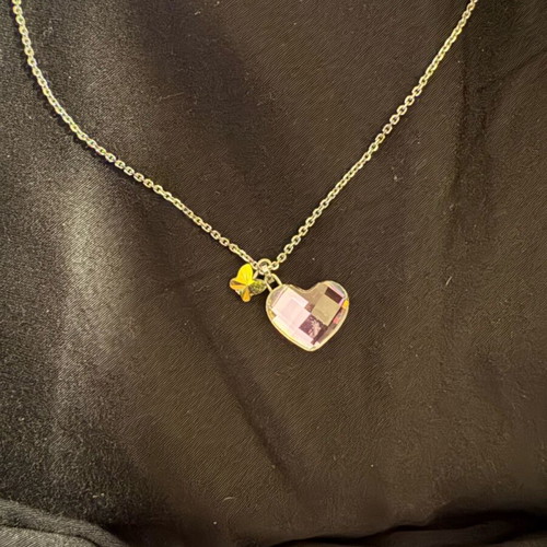 Swarovski necklace used with chain, lilac heart and butterfly