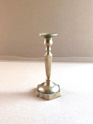 Vintage brass candlestick neoclassical style used, 14 cm