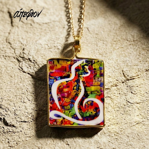 Psychedelic Gatto necklace new with abstract cat design