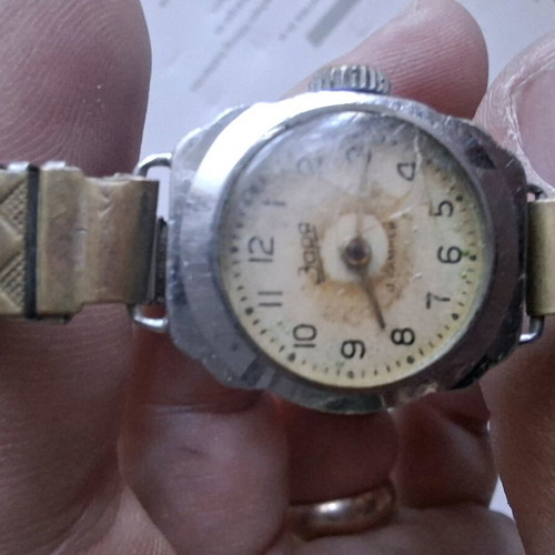 Zaria mechanical watch women's used with cracked glass
