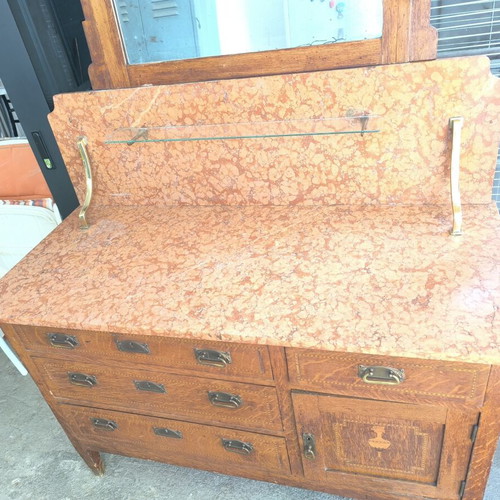 Interwar Lavomano wooden buffet with marble top used
