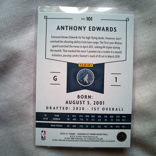 Antony Edwards rookie NBA card Panini like new