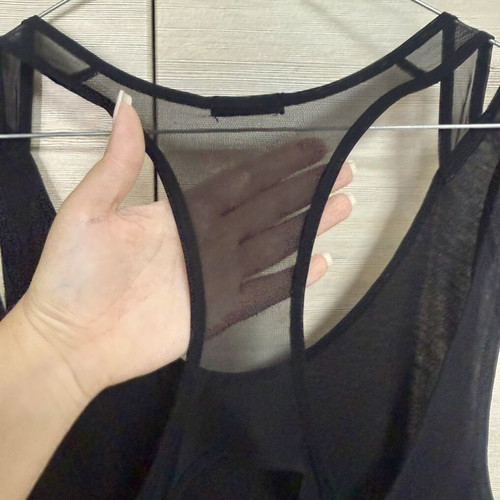 Oysho black cotton open back mesh tank top