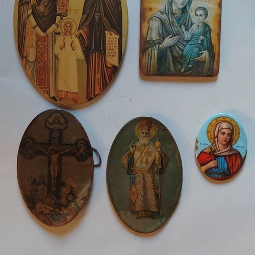 Christian old tin icons with gift book about Saint Raphael Monastery